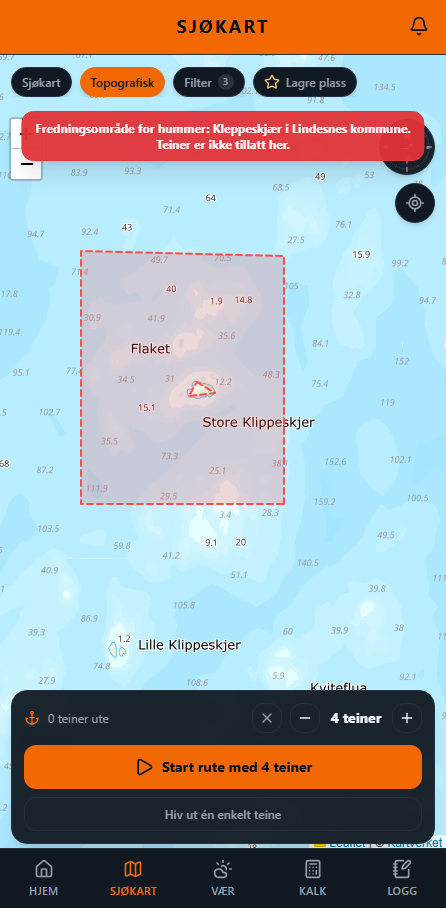 SmartBouy-appen: Fredningsområder